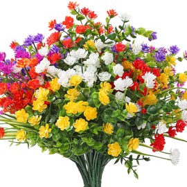 WILLBOND 12 Bundles Artificial Flowers Outdoor, UV Resistant Faux Artificial Plants Shrubs Plastic Flower Bulk for Hanging Planter Porch Window Home Spring Summer Decor(Multi Color)