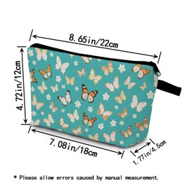 YULUENZE Green Little Butterflies Makeup Bag Cute Small Organizer Bag with Zipper Green Little Butterflies Cosmetic Bag Aesthetic Birthday Present for Women Friends