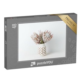 puzzleYOU: 48 Piece Flower Arrangement: Dried Pink King Proteas Jigsaw Puzzle Collection - Flower Vases, Flowers & Plants
