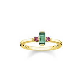 THOMAS SABO Green Gold Plated Silver Baguette Stone Ring TR2258-973-7, Sterling Silver, Cubic Zirconia
