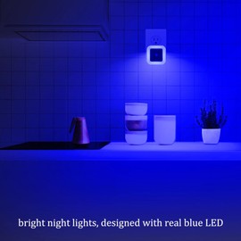 Elsent [ Pack of 4 ] Bright Blue Night Lights, Plug Into Wall Light with Light Sensor - Suitable for Stairway, Hallway and Kitchen (Unique Blue Cover Design)