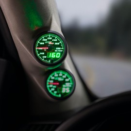 MaxTow Double Vision 280 F Oil Temperature Gauge Kit - Includes Electronic Sensor - Black Gauge Face - Green LED Illuminated Dial - Analog & Digital Readouts - for Trucks - 2-1/16" 52mm