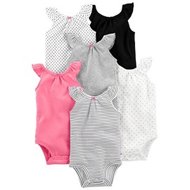 Simple Joys by Carter's Baby Girls' 6-Pack Short-Sleeve Bodysuit, Multicolor/Dots/Hearts, Newborn