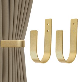 Groleca 2 Pack Modern Curtain Holdbacks Curtain Tiebacks Wall Mount Solid Aluminum U Shaped Curtain Wall Hooks Curtain Pull Backs Curtain Holders Curtain Tie Backs for Curtain (2, Gold)