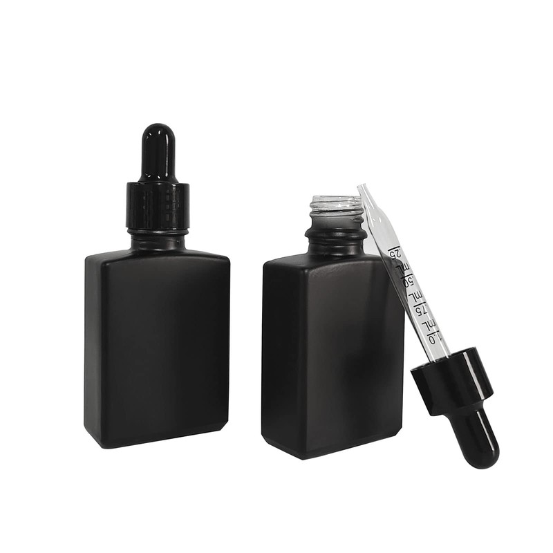 BEGIKET 12 Pack 1 oz Black Square Glass Dropper Bottle