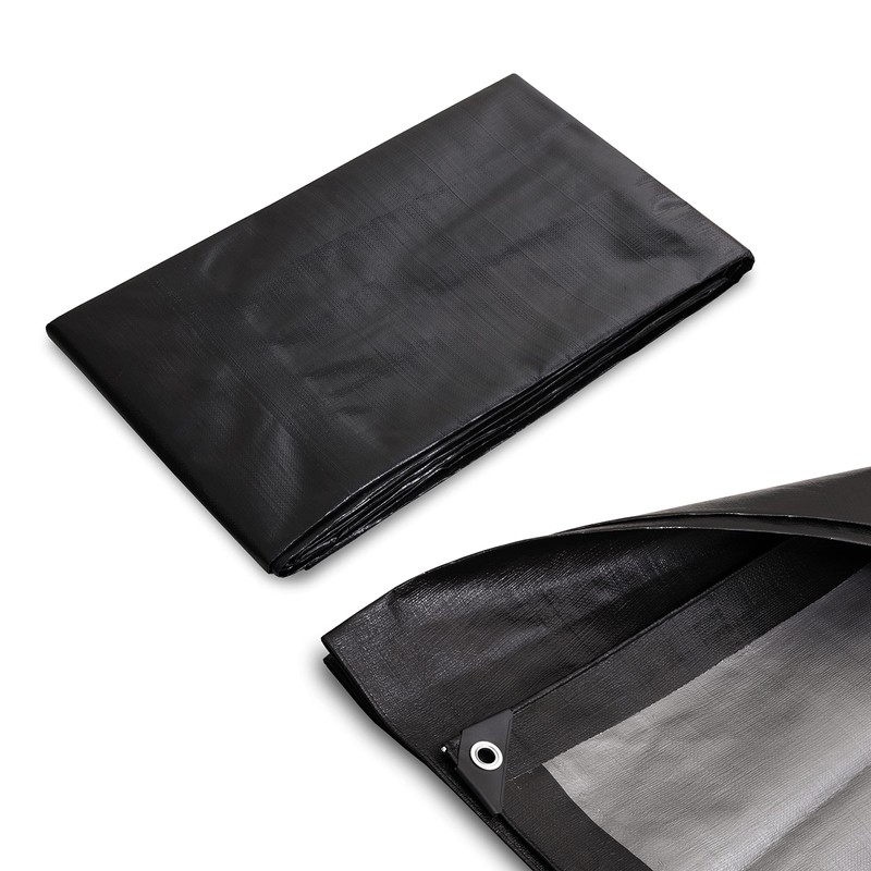 Tarpaulin Strengthened Waterproof with eyelets, Black-Grey, Heavy Duty, Multi-use Cover