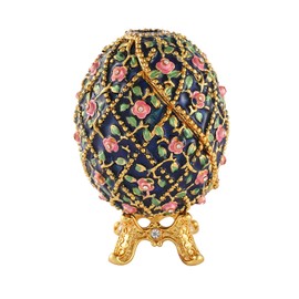 QIFU Easter Egg Style Hand Painted Enameled Flowers Jewelry Trinket Box with Hinged Unique Gift for Family