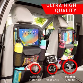 Helteko Car Seat Organizer, Ultra Version Kids Backseat Car Organizers and Storage, Waterproof Back Seat Protector Kick Mats with Tablet Holder 12" Car Accessories Interior, Black 2 Pack