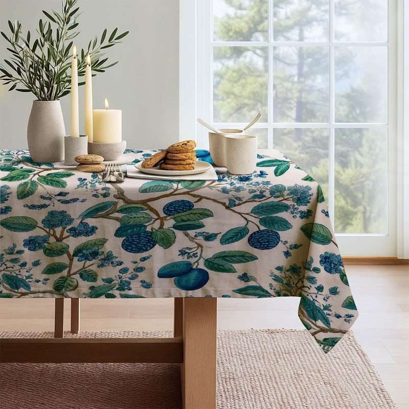 Rectangle Tablecloth 60x83 Inch Blue Plum Floral Pattern