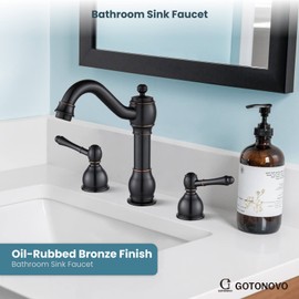gotonovo Bathroom Faucet for Sink 3 Hole Oil Rubbed Bronze Deck Mounted with Pop Up Drain Double Lever Handle Vanity Mixer Tap Basin Lavatory Victorian Vintage Faucet with Hot and Cold Water Hose
