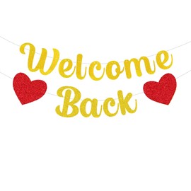 QYCX Welcome Back Banner Welcome Back Party Decorations Back to School Banner Hanging Banner Garland for School Office Welcome Back Welcome Home Party Supplies Back to School Party Decorations, Gold