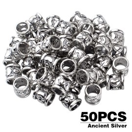 BronaGrand 50pcs Antique Silver Round Alloy Tibetan Spacer Beads, Loose Beads, Spacer Charm Beads for Jewelry DIY Bracelet Necklace Making, Hole: 6.8mm