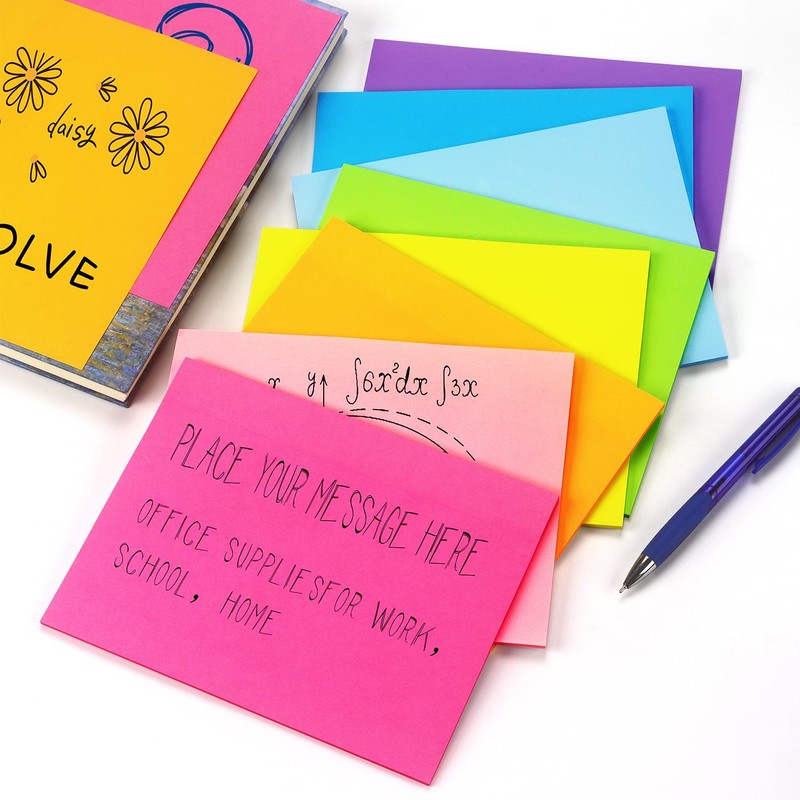 Sticky Notes 8x6 inch Bright Colors Self-Stick Pads 8 Pads/Pack