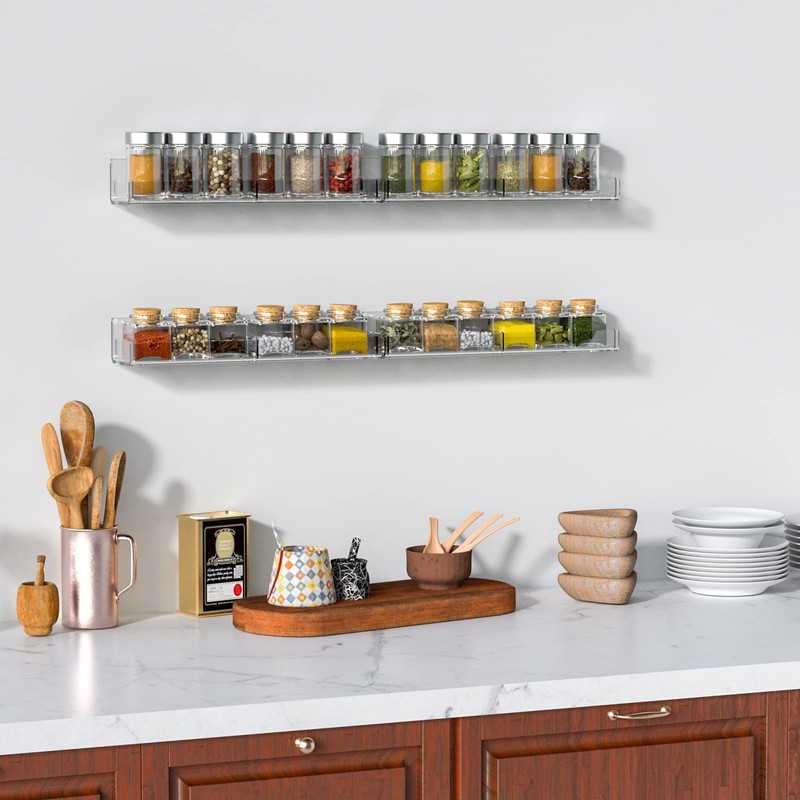Sezanrpt Acrylic Wall Spice Rack Organizer, Seasoning Rack Shelf Organizer,