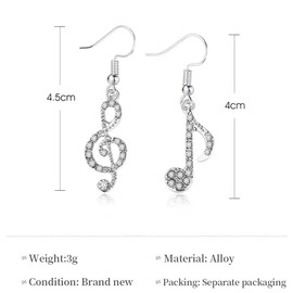 HZAOPZE 2 Pairs of Women's Dangle Earrings, Music Note Drop Earrings for Girls, Anti-Allergy Earrings, Gold or Silver-Plated Earring with Crystal, Gifts for Women and Girls, Metal