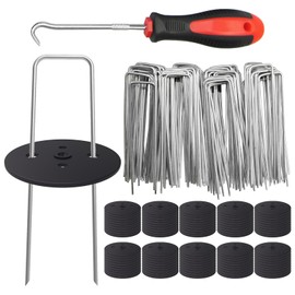 MySit Weed Fabric Staples, 6 inch Landscape Fabric Pins Garden Staples with Gaskets Pick Hook, U Shaped Stakes for Ground, Gardening, 100 Pack