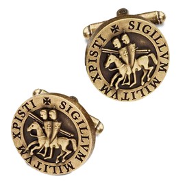 THE MASONIC COLLECTION Rustic Bronze Round Knights Templar Seal Antique Cufflinks - Bronze plated - A Useful Gift for Freemason Men - Velvet Pouch