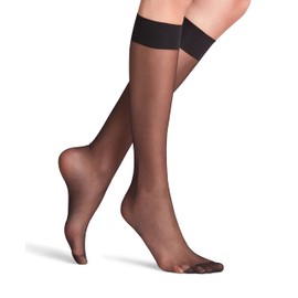 FALKE Women Seidenglatt 15 denier knee-highs, 1 pair, UK size 2.5-5 (EU 35-38), Black, polyamide mix - Sheer knee-highs with a silky sheen and even knit structure for beautifully elegant legs