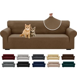 XINEAGE New Extra Large Couch Cover for 3 Cushion Couch (91"-110") 1 Piece Stretch Oversized Sofa Slipcovers Jacquard 4 Seater Furniture Protector Elastic Bottom for Kids,Pet (XL Sofa, Brown)