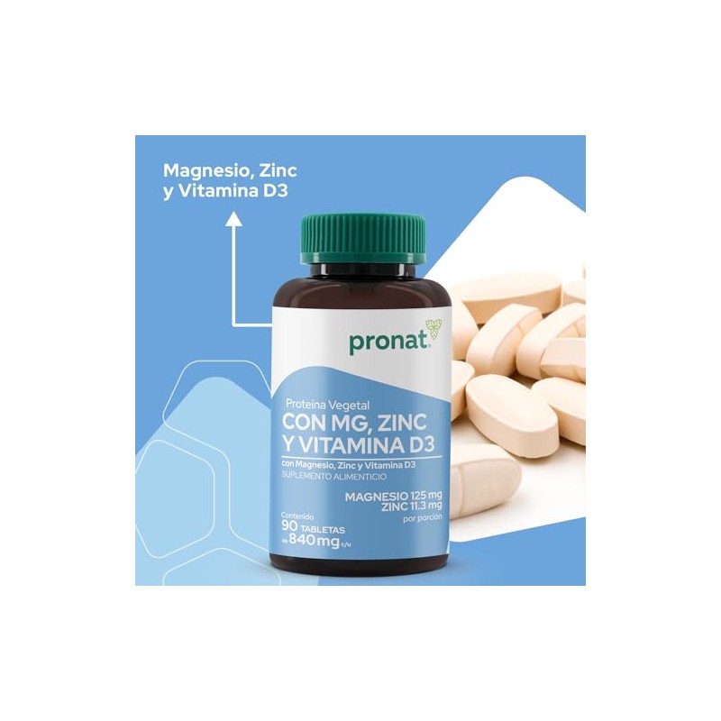 Pronat Magnesio Zinc con protena vegetal - 90 tabletas