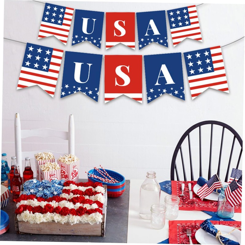 Alipis Independence Day Decor 2pcs American Flag Banner Patriotic Bunting