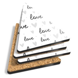 4 x Triangle Coasters - BW - Pink Love Hearts Valentine Day Girls Cork Backed MDF Glossy Tea Coffee Accessory #37698