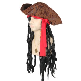 Pirate Hat Wig with Eye Patch Earring Necklace Pirate Dress Up Accessories Costume Cosplay