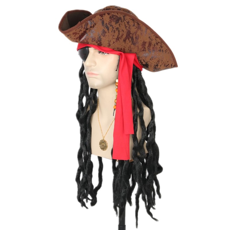 Pirate Hat Wig with Eye Patch Earring Necklace Pirate Dress