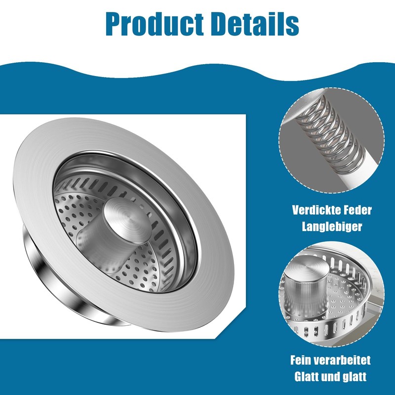 Sink Strainer, Kitchen Sink, Sink Strainer, Suitable for Sink Bore