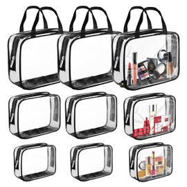 9-Piece Clear Storage Bags Set with Zipper – Large, Medium & Small Sizes – Waterproof Makeup, Toiletry, Toy Organizer Bags – Includes Label Stickers & Marker – Perfect for Travel & Kids Storage