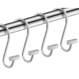 Chrome Shower Curtain Hooks, Polished Silver Shower Curtain Rings for Bathroom, CHICTIE Modern Rustproof Metal Decorative Shower Hooks Hangers for Shower Curtain Rod, Square T Bar Shape Set of 12