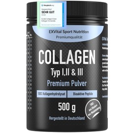 Collagen Powder, 500 g, Bioactive Collagen Hydrolysate Peptides, Protein Powder, Tasteless, Collagen Type 1, 2 & 3 Lift Drink, High Dose