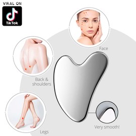 Gua Sha 304 Stainless Steel Massage Stone Metal Heart Shape Scraper Tool for Face, Double Chin, Eyes, Neck, Body, Muscle, Cellulite Legs, Antibacterial, Cooling