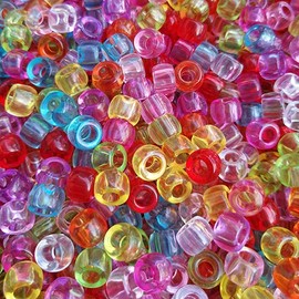 Rainbow Transparent Color Mixed Pony Beads for Friendship Bracelet Making Size 6x9mm 1000pcs