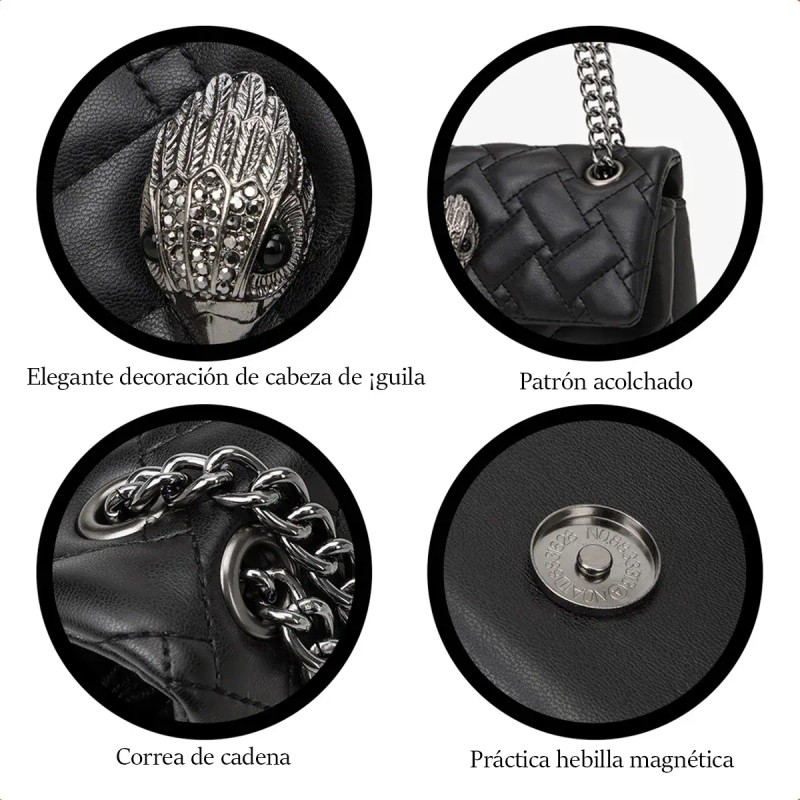 Bolso De Mujer De Cuero Negro Con Correa De Cadena