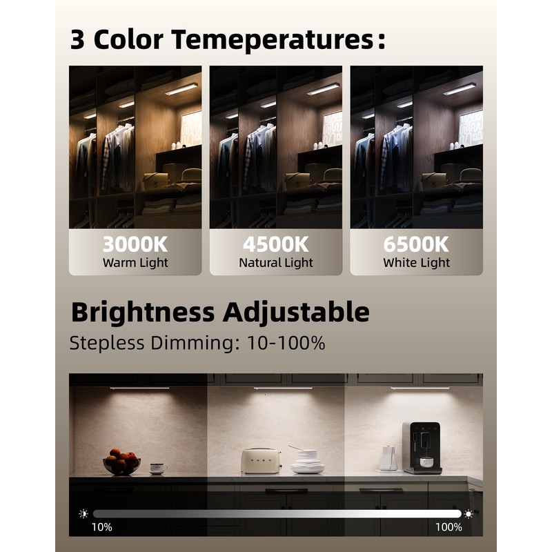 AMETHEUS 4Pack 16inch Under Cabinet Lighting, Rechargeable Motion Sensor Light