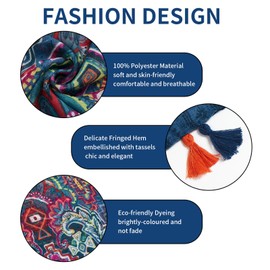 QIUTIMIY Scarf for Women Lightweight Soft Floral Leopard Printed Scarves Fall Winter Fashion Shawl Wrap with Fringe(DBlue Red)