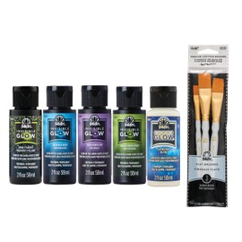 FolkArt Glow-in-The-Dark Ultimate Acrylic Paint Kit, 8 Piece Set Including 3 Premium Flat Brushes