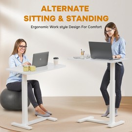 Overbed Bedside Table with Hidden Casters, Adjustable Pneumatic Mobile Laptop Computer Desk, Rolling Laptop Table, Movable Overbed Table Hospital Home Use, White