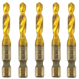 Rennie Tools - Pack Of 5 - M6 x 1 Combination Drill and Tap Bit, 1/4" Hex Shank. Metric Coarse Titanium Coated HSS Spiral Flute Drilling Tapping Tool. 6mm x 1mm Pitch Drill Bit.