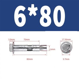 M6*80MM Expansion Bolts in 5 Packs,Expansion Screw Bolts,Heavy Duty Fixing Anchor,Stainless Steel Hex Expansion Screws