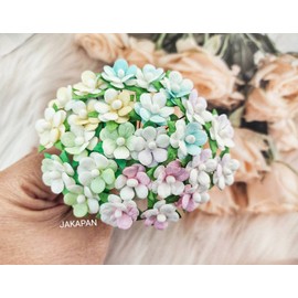 JAKAPAN Mini Flowers Mulberry Paper Artificial Craft Scrapbook Wedding Supply Accessory DIY. Small Flower Bouquets, Greeting Cards Decorations. (Two Tone Sweet Color)