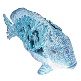 Coral Reef Fish Figurine Coastal Home Decor Ocean Themed Accent for Shelf, Countertop & Centerpiece 12 1/2 in (Blue)