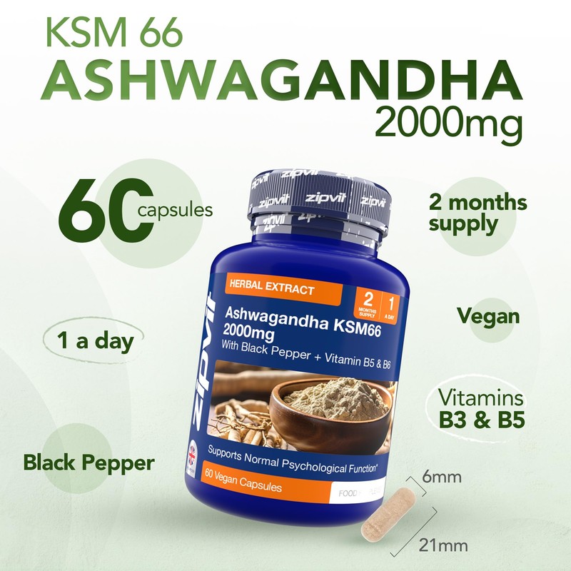 Zipvit Ashwagandha KSM 66 2000 mg with Vitamin B6, B5