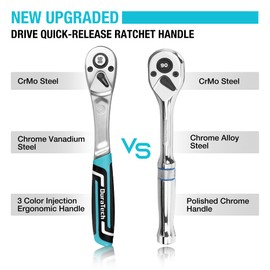 DURATECH 3-Piece Drive Ratchet, 1/4", 3/8", 1/2" 90-Tooth Quick-release Ratchet Wrench with Cushion Injection Handle, Ergonomic Soft Grip Socket Wrench Ratcheting, Reversible, CR-V Made, CR-MO Head