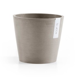 Ecopots Amsterdam Modern Round Recycled Plastic Planter Flower Pot w/Water Reservoir, Taupe, 12"
