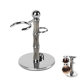 Linkidea Safety Razor & Shaving Brush Stand, Non-Slip Base, Bamboo-Style Design, Rustproof Countertop Holder, Compatible with Vikings Blade Chieftain & Odin (Grey)