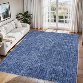 GarveeHome Washable Rugs 5x7 Rug for Living Room, Modern Solid Rug with Non Slip Backing, Neutral Rug for Bedroom, Distressed Stain Resistant Accent Rug for Dining Room Entrywey Dorm,Blue