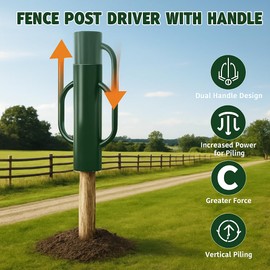 T Post Driver Metal Fence Post Driver Manual Heavy Duty Hand Post Pounder,Fence Post Hammer with Handle for U Fence Post Wooden Post (Green 37 LBS)