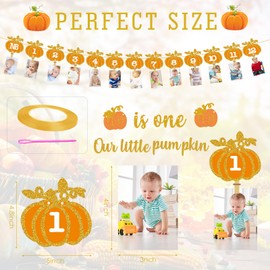 Fall Pumpkin 1st Birthday Photo Banner Autumn Pumpkin Birthday Photo Banner for Newborn to 12 Months Milestone Photograph Bunting Garland for Baby Boy Girl 1st Birthday Party Supplies
